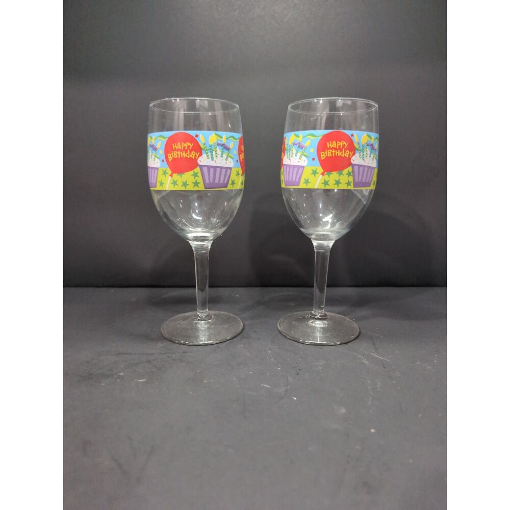 Birthday Wine Glass Pair, "Cheers On Your Birthday" Set, 7" Tall,‎ Celebratory